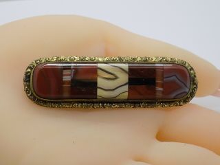 Large Antique Vintage Victorian Georgian Bar Pin Brooch Agate Stones