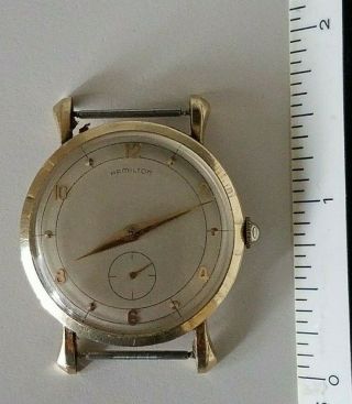 Vintage 1960s Hamilton Mens Solid 10k Gold Wrist Watch Keeps Time