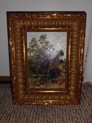 Vintage Antique Style Gilded Framed Expressionist Landscape Oil On Board