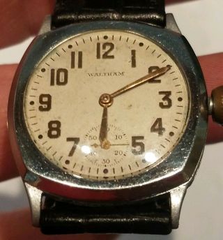 Antique Wwi Military Style Trench Style Waltham Mens Wrist Watch Keeping Time