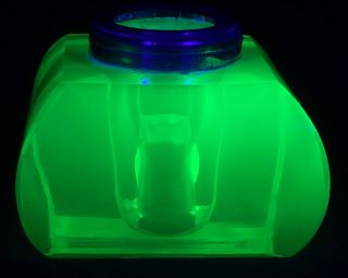 Antique Green Uranium Vaseline Depression Glass Single Ink Well Pot 1930s Glows