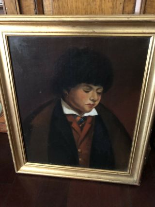 Antique 19 Century French Portrait Painting In Gold Guilt Frame
