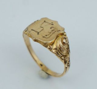 Victorian 14k Gold Filled Repousse Signet Ring Antique Vintage Gf Floral Yellow