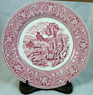 8 1/2 " Pink & White Staffordshire Plate Lerici,  Gulf Of Spezia,  Italy By Malkin