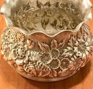 Gorgeous Antique Gorham Sterling Silver Repousse Floral Decorated Bowl 1887