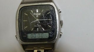 Vintage Men ' s Pulsar Hybrid Digital Analogue Watch Good Band / Bracelet 4