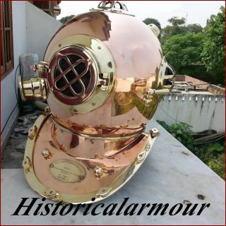 Vintage Copper With Brass Scuba Deep Sea Diving Divers Helmet Mark V Us Navy "
