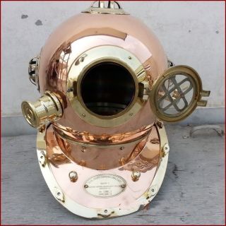 VINTAGE copper with brass Scuba Deep SEA Diving Divers Helmet Mark V US Navy 