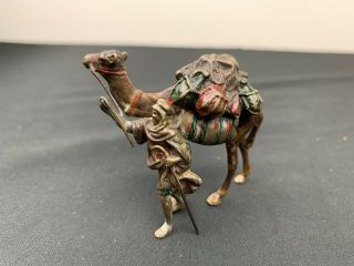 Great Subject Antique Cold Painted Austrian Vienna Bronze Figure Of Arab & Camel