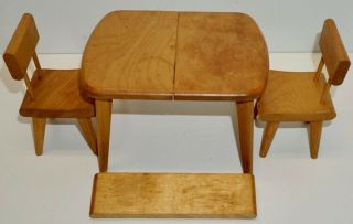 Vintage Strombecker Furniture Mid Century Modern Table W/leaf & 2 Chairs 8 " Doll
