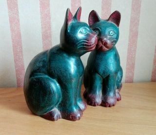 Hand Carved Wooden Cats Large 23 Cm Tall