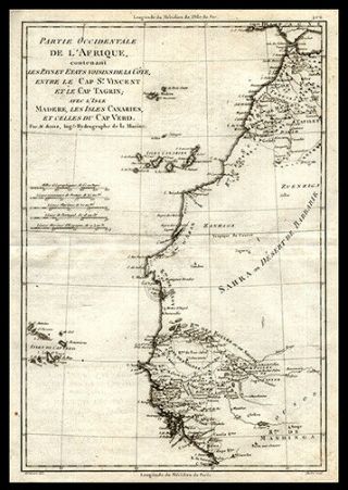 1788 Engraved Map Of Western Africa Sahara Desert Gibraltar Cape Verde Islands