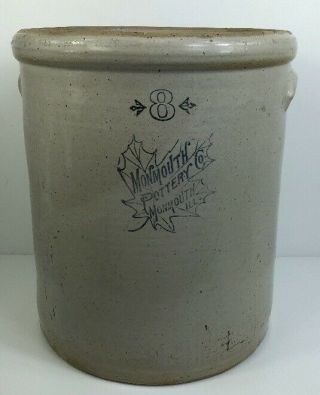 Antique 8 Gallon Monmouth Ill Pottery Co Butter Churn Crock Leaf Pattern