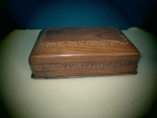 Vintage Indian Hand Carved Solid Teak Wood Lined Cigar Box