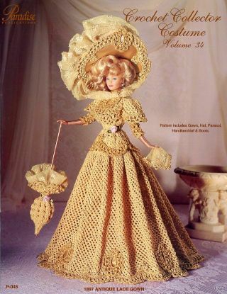 1897 Antique Lace Gown For Barbie Paradise 34 Crochet Pattern Leaflet