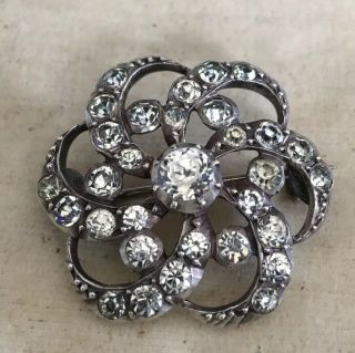 Antique Victorian Diamond Paste Sterling Silver Swirling Sun Brooch Pin