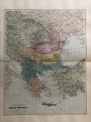 1894 Turkey In Europe Balkans Large Map From Stanford’s London Atlas