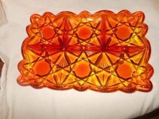 Antique Amber / Orange Glass Divided Relish Dish Bowl Serving Tray Eapg Star