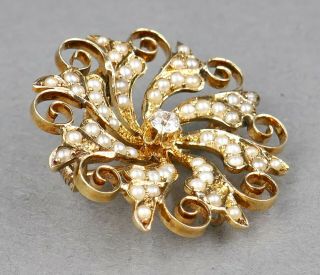 Fine Antique Art Nouveau 14k Gold Diamond Seed Pearl Pendant Pin Krementz 3