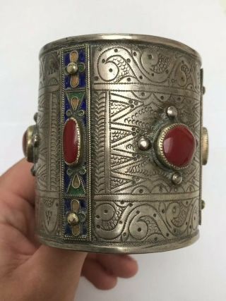 Large Heavy Engraved Eastern Antique Bangle Silver Plate