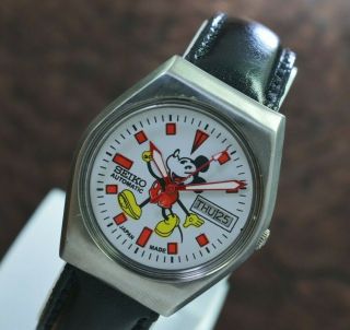 Vintage Seiko Mickey Mouse Gold Plated Day Date 17 Jewels 6309 Movt Wrist Watch