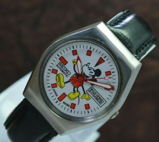 Vintage Seiko Mickey Mouse Gold Plated Day Date 17 Jewels 6309 Movt Wrist Watch 2