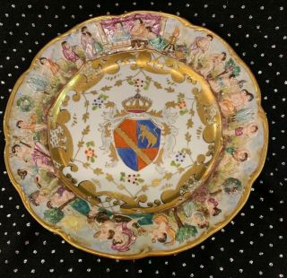 Antique Naples Capodimonte Porcelain Plate Heraldic & Cupids 2