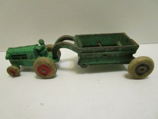Antique Arcade Cast Iron Farm Tractor & Dump Wagon