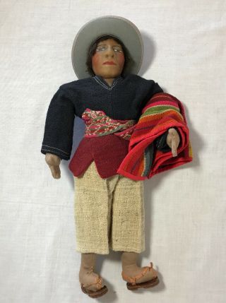 Peruvian Peru Doll Ethnic Central South America Folk Art Clothing Man Handmade 2