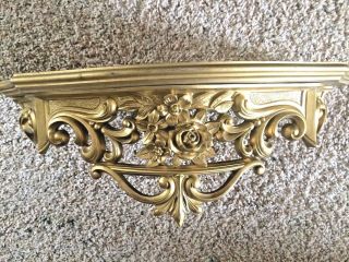 Vintage Gold Hollywood Regency Syroco Wood Top Wall Shelf Made In Usa