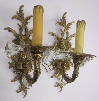 Reserved 2 Brass Candelabra Sconce Wall Light Lamp 1 Arm Electric Candle Spain
