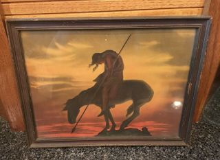 Framed Antique Native American Print,  End Of The Trail,  Circa 1920s