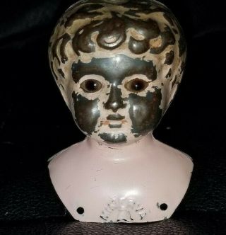 Antique Tin Metal Germany Minerva Doll Head W/brown Glass Eyes
