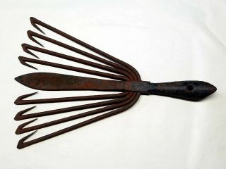 Stamped Antique Eel Spear Hand Forged Iron 8 Barbs Jigging.