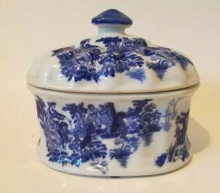 Flow Blue Victoria Ware Ironstone Bowl And Lid 7 1/2 " Antique