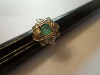 Antique Art Deco Emerald Sterling Silver Ring Sz 6 3/4