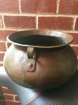 Antique Dovetail Copper Cauldron Apple Butter Kettle Hearth Pot Iron Handle