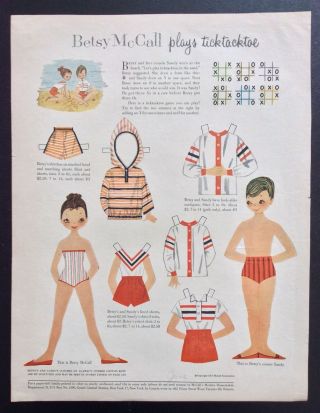 Vintage Betsy Mccall Mag.  Paper Dolls,  Betsy Plays Tictactoe,  June 1957