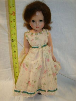 Vintage Doll 17 Inch Hard Plastic Body Sleep Eyes Lashes Brown Hair Dress