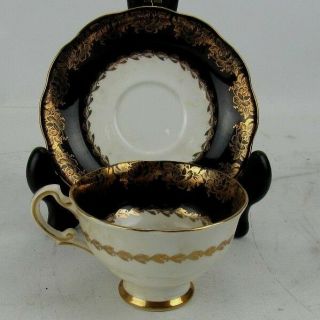 Royal Standard Cup & Saucer Bone China Black With Gold Gilt Chintz Decoration