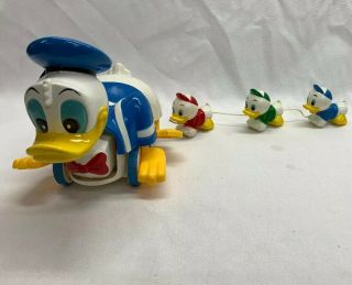 Vintage Antique Illco Plastic Donald Duck Pull Toy Huey Dewey Louie