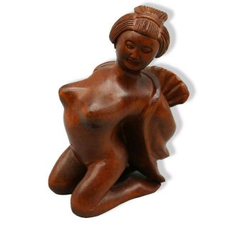Hand Carved Japanese Boxwood Netsuke Stripping Lady Handy Wood Carving Figurine.