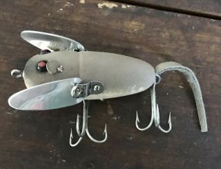 Vtg Heddon Crazy Crawler Grey Mouse Fishing Lure 2.  5 " Flocked Gray White Ex Bait