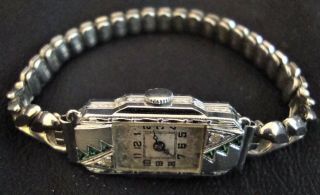 Antique Eton Watch Co.  Women’s Watch.  14k Case 17 Jewels Swiss,  Emerald Chips
