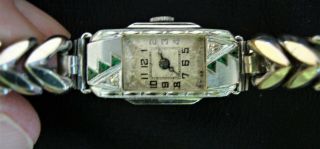 Antique ETON WATCH CO.  Women’s Watch.  14K Case 17 Jewels SWISS,  Emerald Chips 3