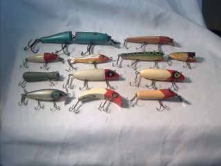 Vintage 12 Old Wooden Fishing Lures Creek Chub South Bend & More