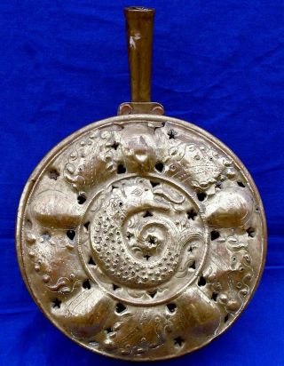 17th Century French Brass Bed - Warming Pan Circa 1675 Dolphin Decorated