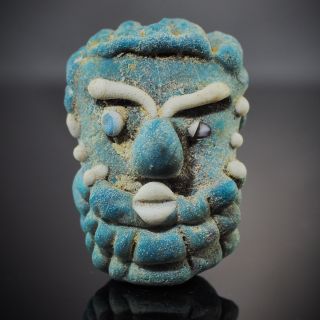 Antique Blue Face Unibrown Blue Beard Face Islamic Glass Bead Phoenician Pendant