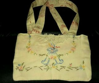 Vintage Hand Embroidered Crinoline Lady Bag Vintage Tea Party L.  Ashley Lining