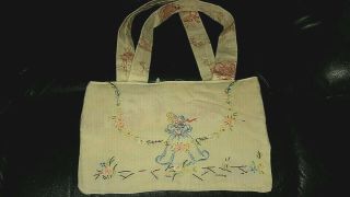 Vintage HAND EMBROIDERED CRINOLINE LADY BAG VINTAGE TEA PARTY L.  ASHLEY LINING 2
